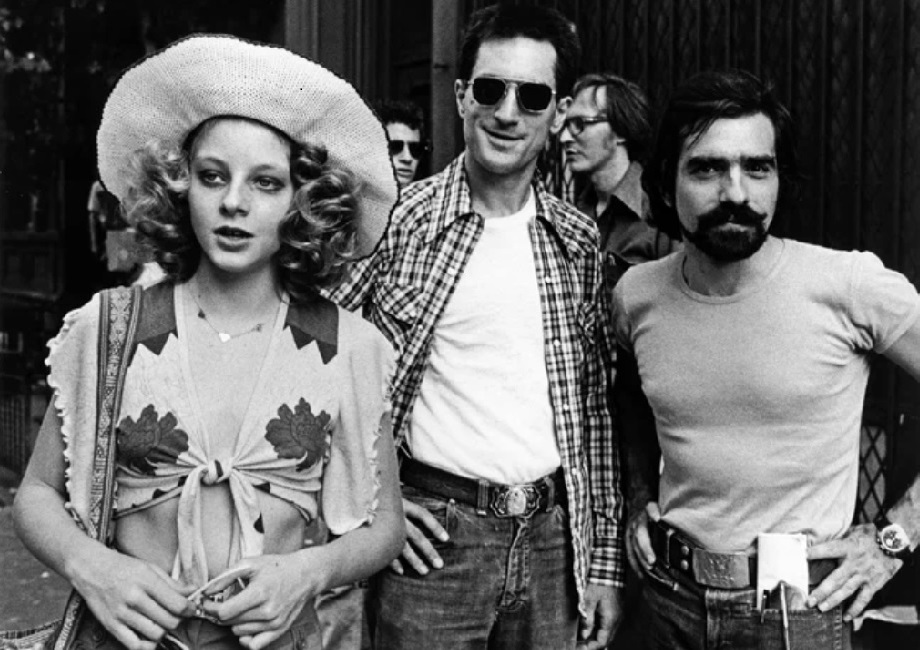 Джоди Фостер, Роберт Де Ниро и Мартин Скорсезе на съёмках «Таксиста»