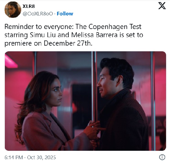 «Напоминалка для всех: “Копенгагенский тест” с Симу Лю и Мелиссой Баррерой в главных ролях выходит 27 декабря», — XLR8 призывает игнорировать «Крик 7» и обратить внимание на другие проекты с участием Барреры.
